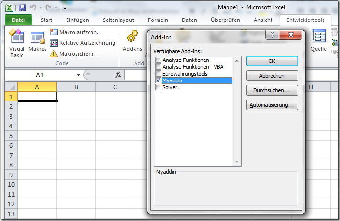 Load your Addin when Excel starts