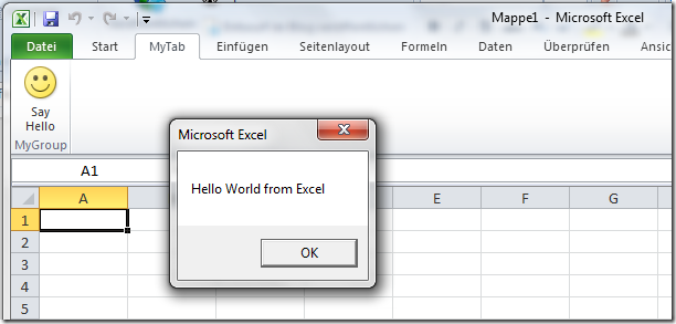Custom Hello World Addin for Excel 2010