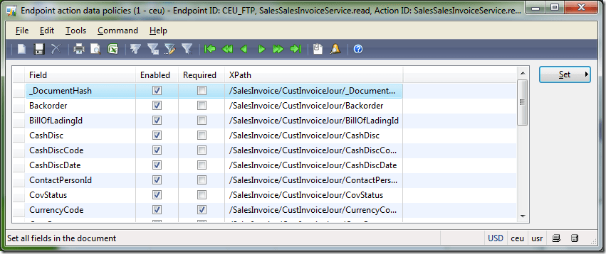 Set data policies for invoice