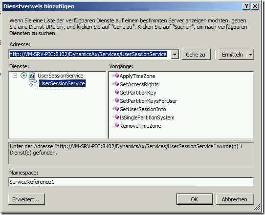 Check the UserSessionService WSDL in Visual Studio