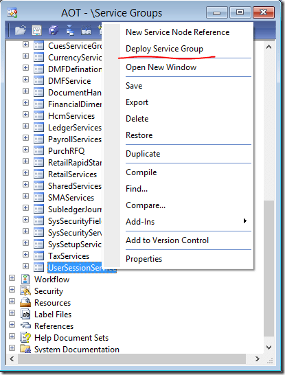 Deploy the UserSessionService group