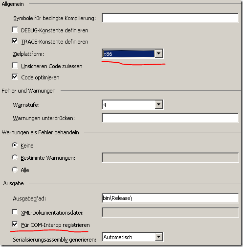 set x86 and register for COM