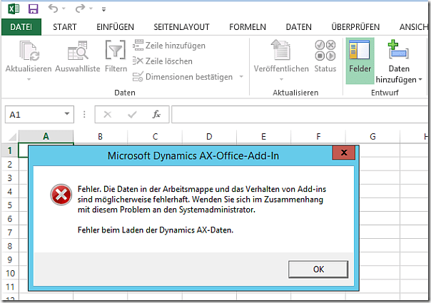 Query with aggregation functions fails in Dynamics AX Excel Addin