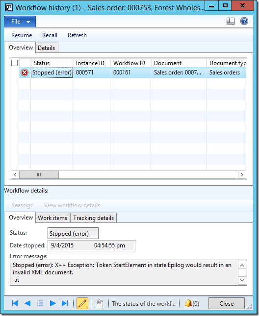 Ax 2012 Workflow Error