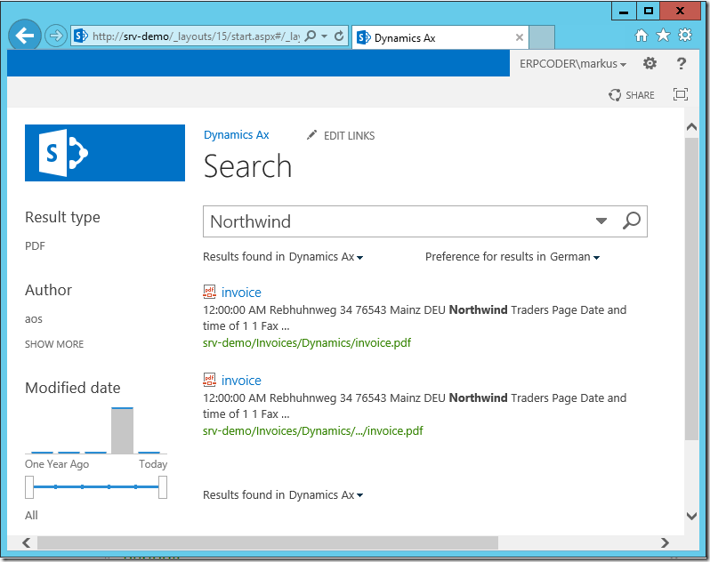 Find Dynamics AX documents on SharePoint