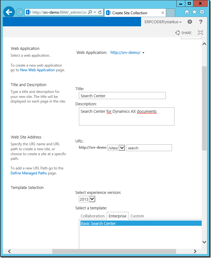 Create Basic Search Center