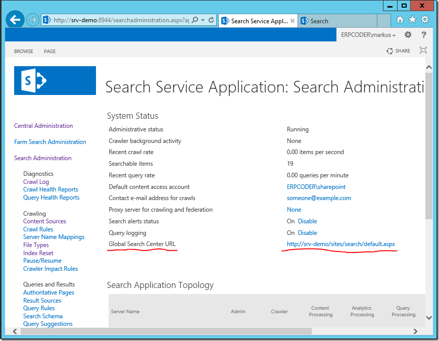 Global Search Center URL