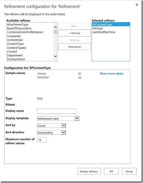SharePoint Search Refiner