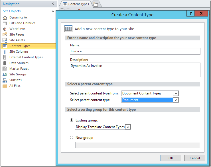 New content type for Invoice