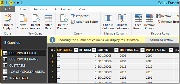 Choose columns for Power BI