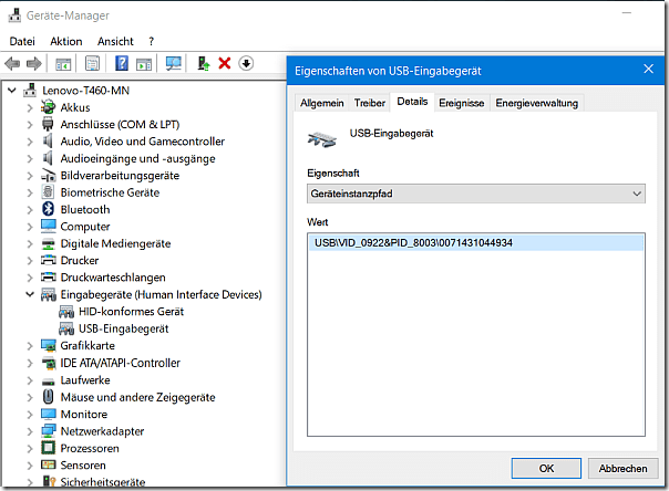 USB Vendor ID and Product ID in device manager