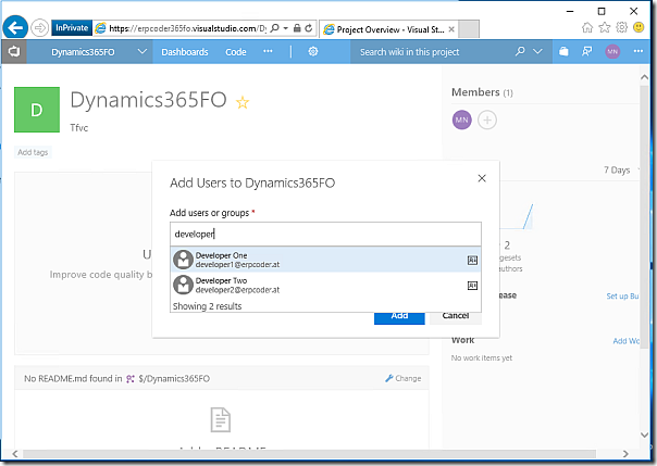 Add developer accounts to Dynamics 365 FO project