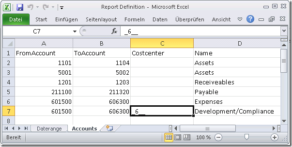 grouping definition for ledger postings