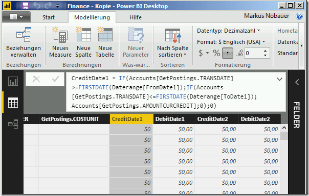 Ledger postings in period