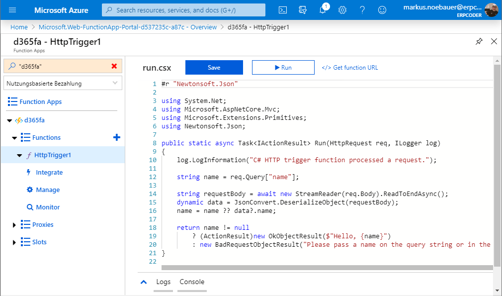 C# Azure Function code