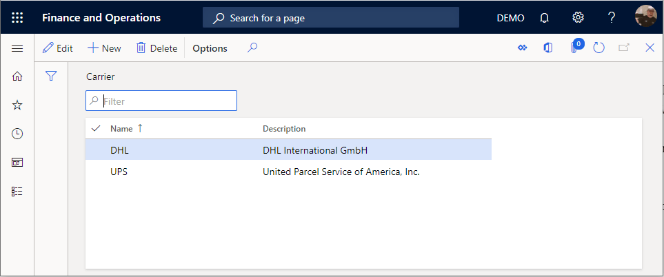 Carrier in Dynamics 365 Finance and Supply Chain Management