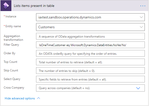 Filter on NoYes field in Dynamics 365 Finance Connector