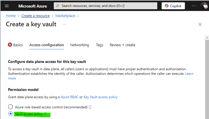 Azure Key Vault with Vault Access Policies