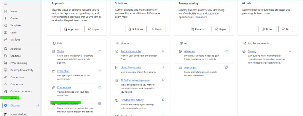 Enable Custom Connector in PowerAutomate