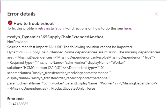 Dual Write installation error, dependencies Worker missing
